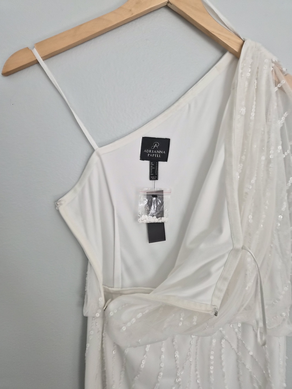 Adrianna Papell White One-Shoulder Beaded Sequin Cocktail Dress Size 6 NWT - Picture 3 of 8